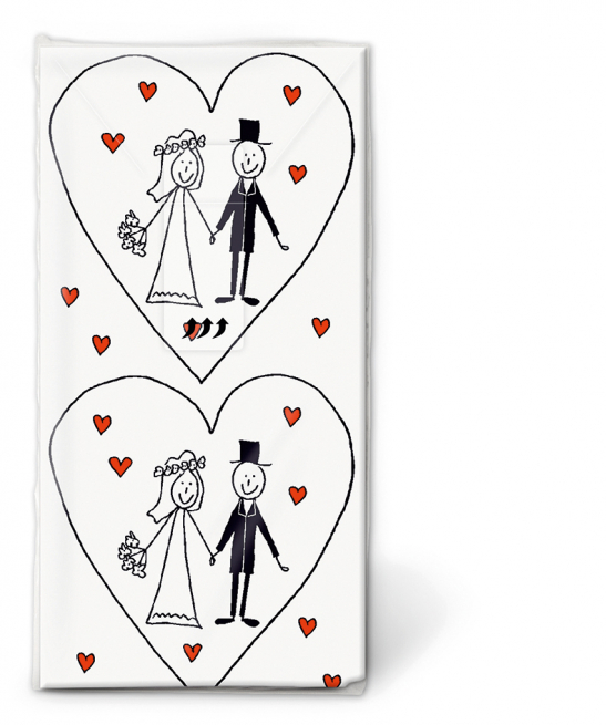 Fazzoletto con fondo bianco e sposi, confezione da 10 pezzi