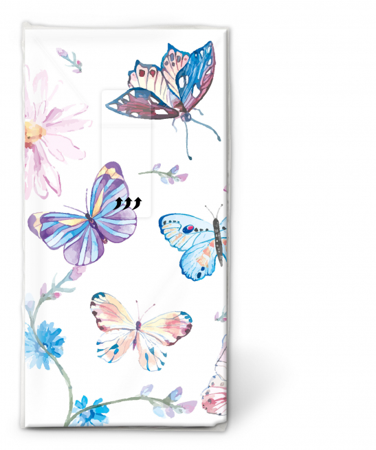 Fazzoletto con fondo bianco e farfalle, confezione da 10 pezzi