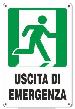 Cartello "Uscita d'emergenza" freccia destra, in PVC rigido, 20x30 cm