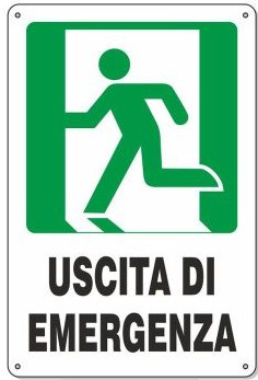 Cartello "Uscita d'emergenza" freccia sinistra, in PVC rigido, 20x30 cm