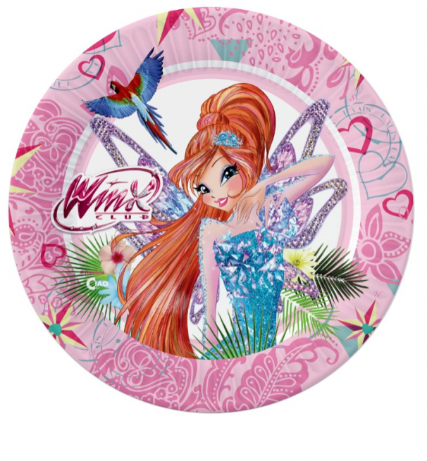 Piatto in cartoncino fantasia "Winx", diametro 20 cm, confezione da 8 pezzi