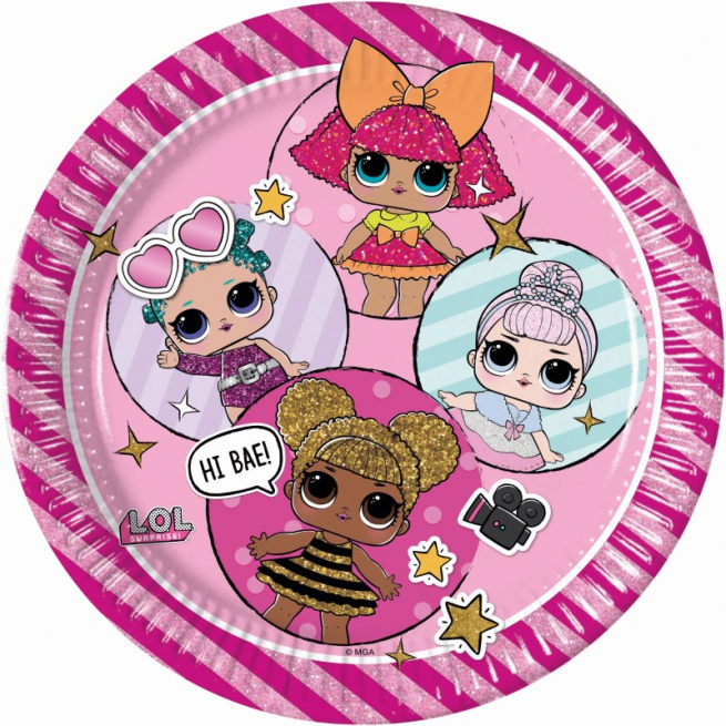 Piatto in cartoncino fantasia "Lol surprise", diametro 23 cm, confezione da 8 pezzi