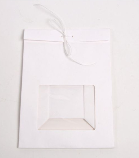 Sacchetto di carta bianco con finestra, 16+10x22 cm, confezione da 12 pezzi