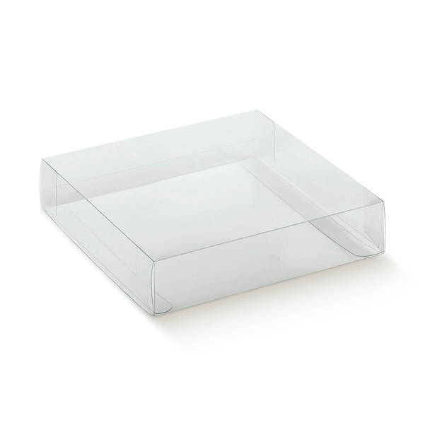 Scatola in plastica trasparente, con base rettangolare automontante, 26.5x29.5x4 cm, cartone da 50 pezzi