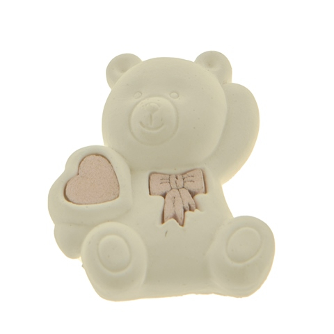 Orso in gesso con fiocco e cuore, altezza 4 cm, confezione da 12 pezzi