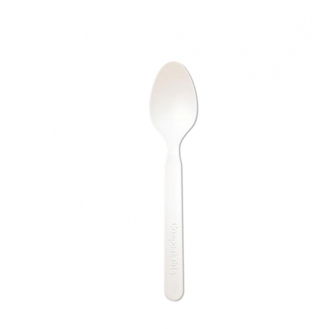 Cucchiaino dessert bianco CPLA biodegradabile e compostabile 14.5cm, confezione da 50 pezzi