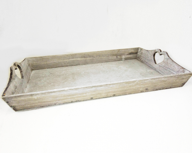 Vassoio in legno grezzo con manico cuore formato 35x57 cm, altezza 6 cm