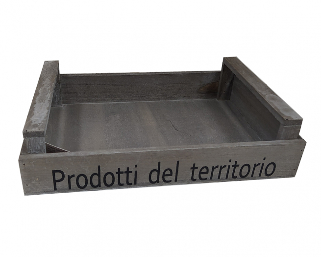 Cassetta in legno grezzo stampa "Prodotti del territorio", formato 21x31 cm, altezza 8 cm