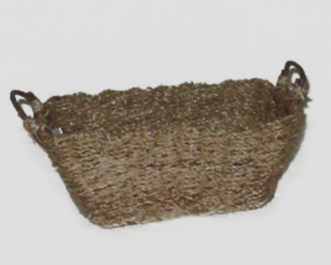 Porta pane in vimini naturale con manici in cordoncino di pelle, formato 14x21 cm, altezza 8 cm