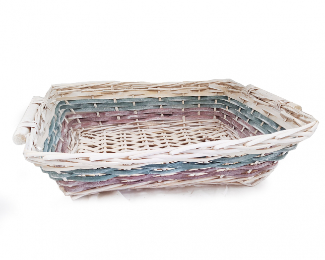 Cesto rettangolare in legno bianco wash, formato 37x48 cm, altezza 12 cm