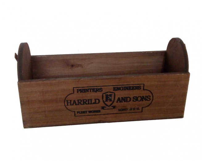 Vaschetta di legno con manico zinco formato 12x30 cm, altezza 14 cm