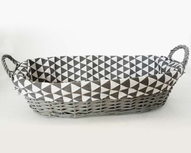Cesta stiro ovale grigio con fodera, formato 30x55 cm, altezza 14 cm