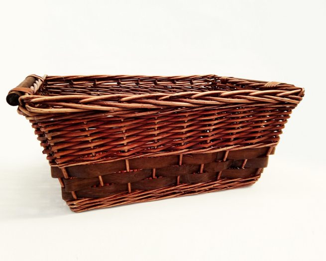 Cesto rettangolare in legno marrone scuro, formato 40x58 cm, altezza 24 cm