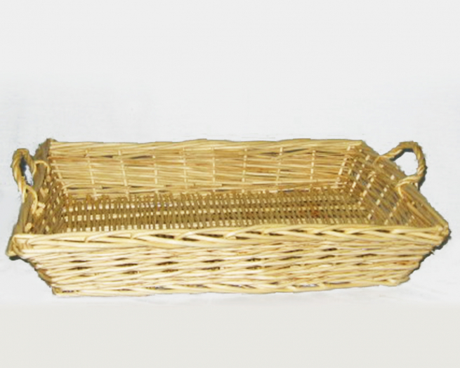 Cesto rettangolare in vimini naturale con manici, formato 38x60 cm, altezza 9 cm