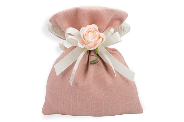 Sacchetto in cotone rosa antico con tirante, 10x14 cm, confezione da 10 pezzi