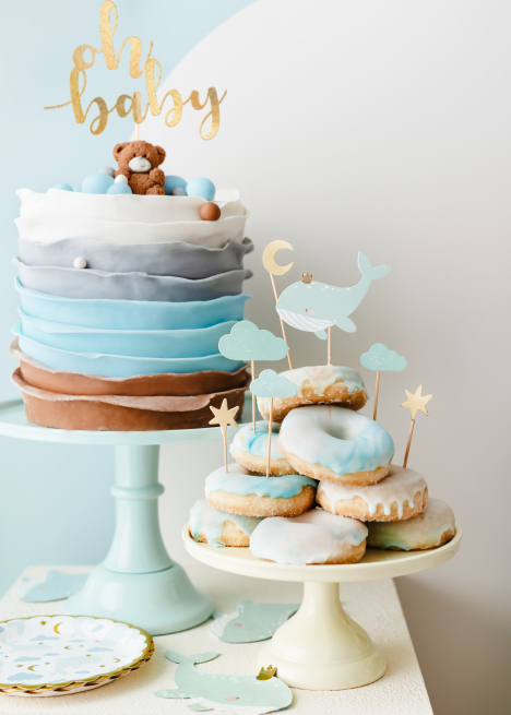 Piatto in cartoncino fantasia "Balene", diametro 18 cm, confezione da 6 pezzi