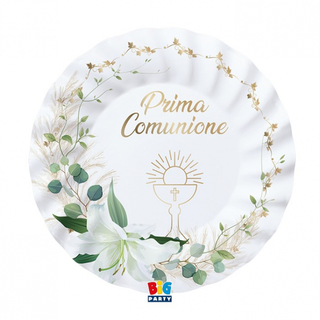 Piatto in cartoncino fantasia "Prima Comunione Lily", confezione da 8 pezzi