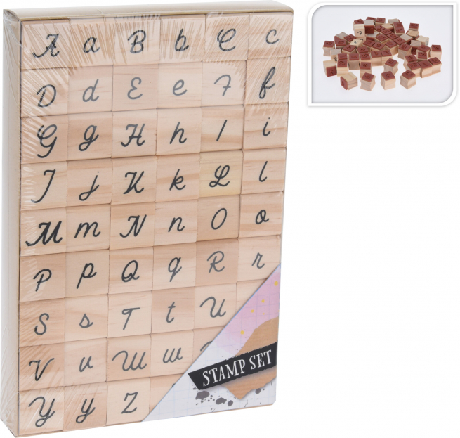 Set di timbri in legno "Alfabeto" con lettere maiuscole e minuscole