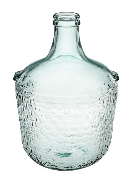Bottiglione in vetro lavorato verde acqua, diametro 27 cm, altezza 42 cm