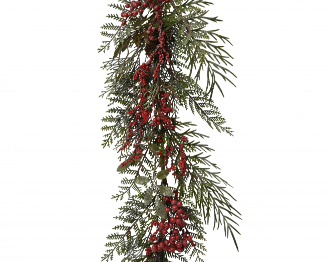 Festone di pino con bacche, diametro 8 cm, lunghezza 180 cm