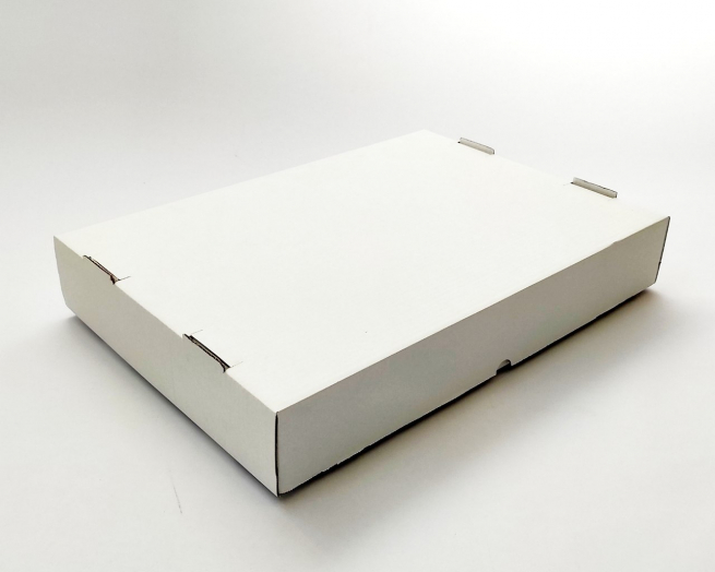 Scatola asporto fondo+coperchio in cartone microonda bianco, formato 40x55, altezza 9cm