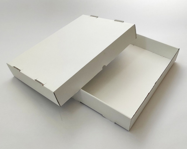 Scatola asporto fondo+coperchio in cartone microonda bianco, formato 40x55, altezza 9cm