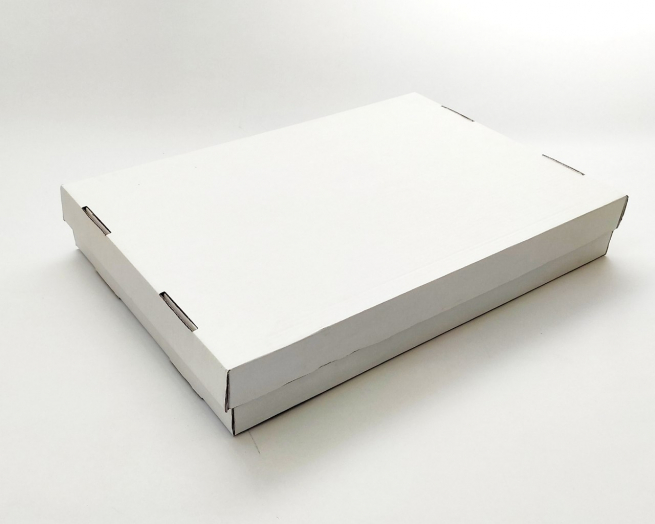Scatola asporto fondo+coperchio in cartone microonda bianco, formato 45x65, altezza 11cm