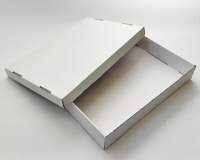 Scatola asporto fondo+coperchio in cartone microonda bianco, formato 45x65, altezza 11cm