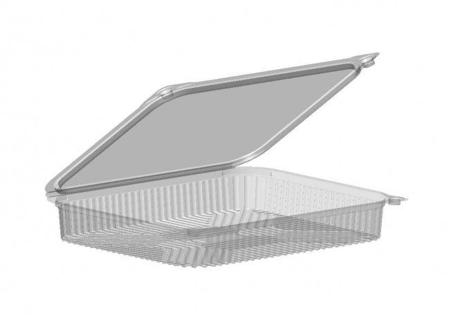 Vaschetta in R-PET per affettati con coperchio, 18x22 cm, altezza 3 cm, cartone da 300 pezzi
