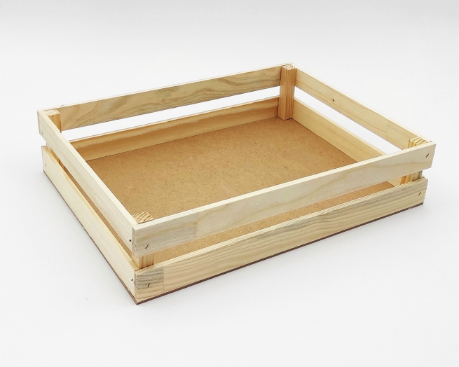 Cassetta rettangolare in legno naturale, formato 28x37 cm, altezza 8 cm