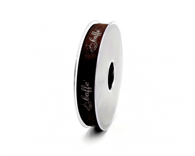 Fettuccia di lino con scritta e immagine caffè, altezza 15 mm, lunghezza 25 metri