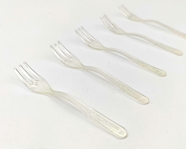 Mini forchetta fingerfood in PLA biodegradabile, 10cm., confezione da 50 pezzi