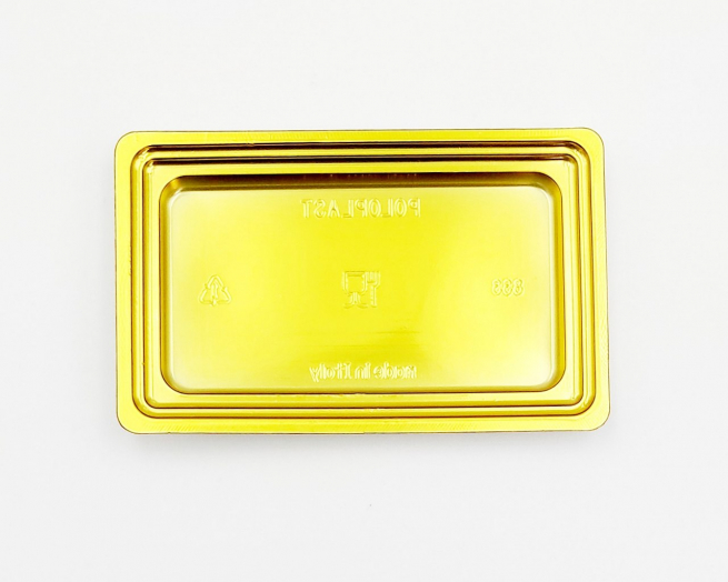 Mini vassoio oro rettangolare monoporzione design "Mignon", 67x110mm, confezione da 100 pezzi