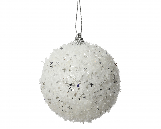 Sfera infrangibile bianca con stelline, diametro 10 cm