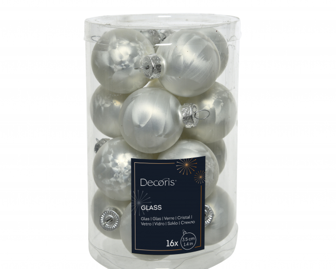 Sfera in vetro satinato bianco, diametro 3.5 cm, confezione da 16 pezzi