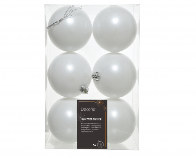 Sfera infrangibile bianca opaca, diametro 8 cm, confezione da 6 pezzi
