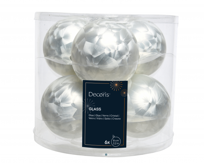 Sfera in vetro satinato bianco, diametro 8 cm, confezione da 6 pezzi