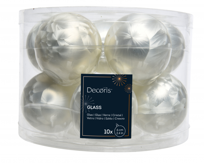 Sfera in vetro satinato bianco, diametro 6 cm, confezione da 10 pezzi