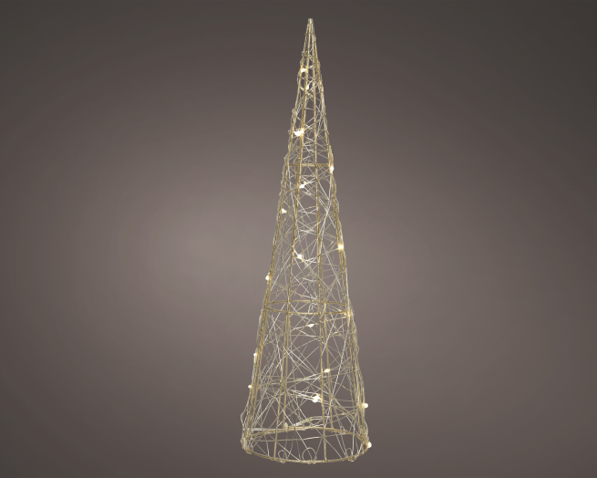 Cono in metallo oro con led, altezza 60 cm, diametro base 16 cm