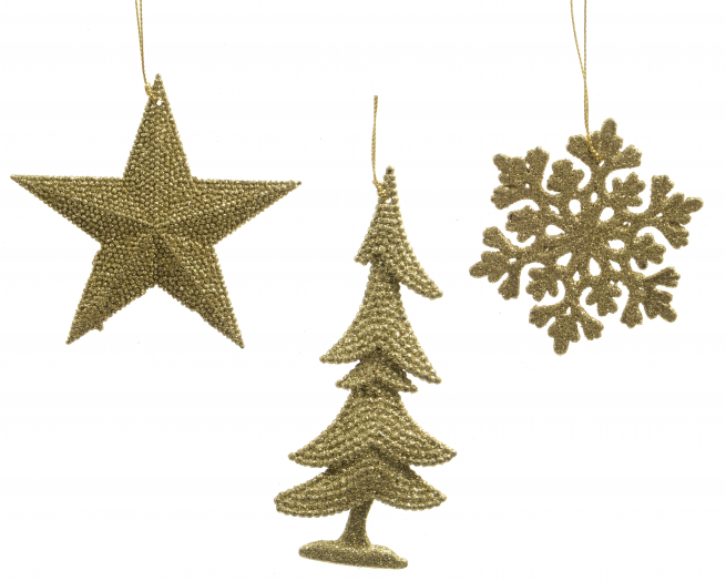 Decoro natalizio oro glitter, altezza 10.5 cm, soggetti assortiti