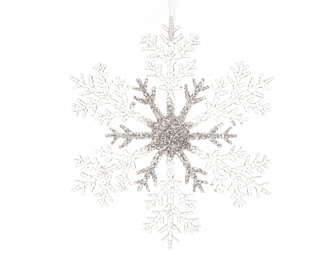 Fiocco di neve in plastica trasparente e argento, diametro 32 cm