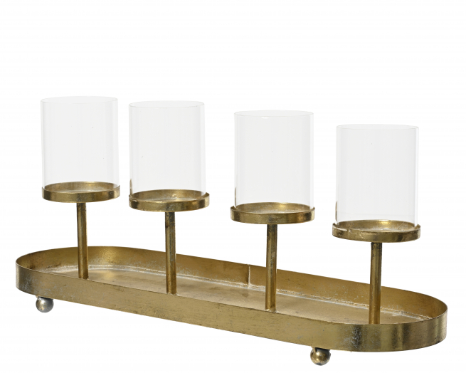 Portacandele in metallo oro 4 posti , 15.5x48 cm, altezza 12 cm