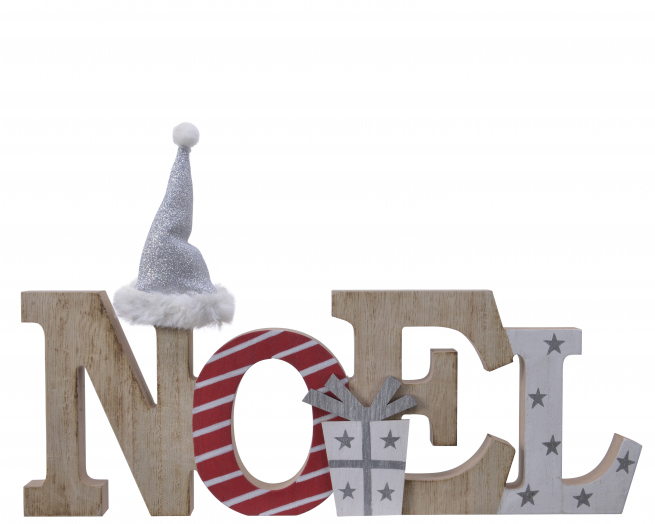 Scritta in legno "Noel" con glitter, 12x34 cm, altezza 12 cm