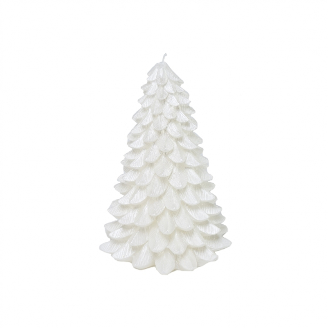 Candela a forma di alberello bianco, altezza 11 cm