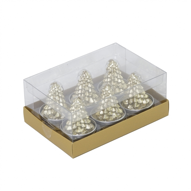 Candela "Tea Light" oro con alberello, confezione da 6 pezzi