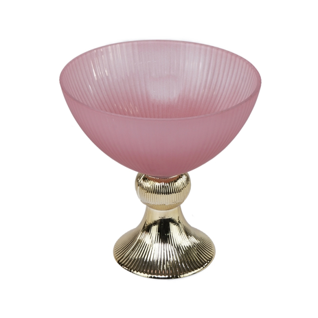 Vaso in vetro rosa e oro, altezza 26 cm
