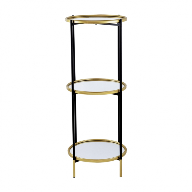 Espositore in metallo con 3 ripiani a specchio, diametro 41 cm, altezza 100 cm