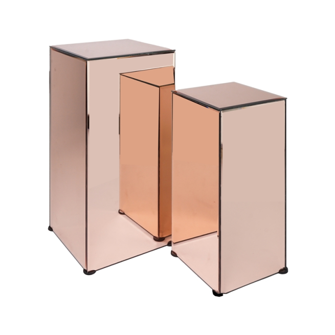 Alzata a base quadrata in vetro a specchio rosa, altezza 50 cm