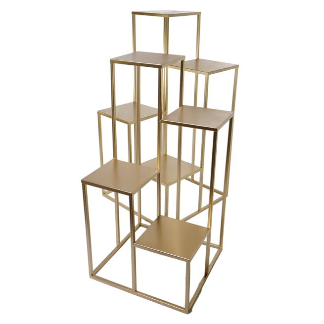 Espositore in metallo oro con 4 ripiani, altezza 67 cm