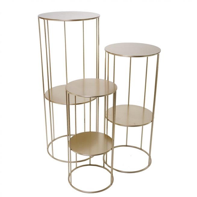 Espositore in metallo oro 2 ripiani, diametro 25 cm, altezza 58 cm